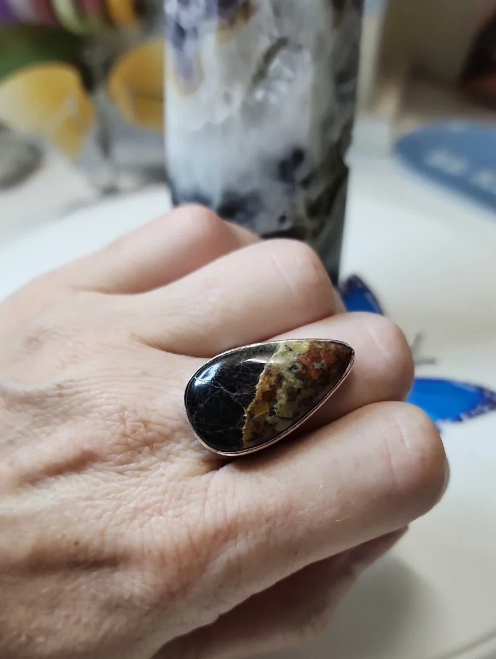 Multicolor Teardrop Gemstone Statement Ring - Women Jewelry